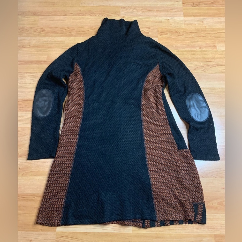 Vex Collection Geometric Mixed Media Sweater Dress Tunic Cowl Neck Sz 42 / L - Picture 5 of 10